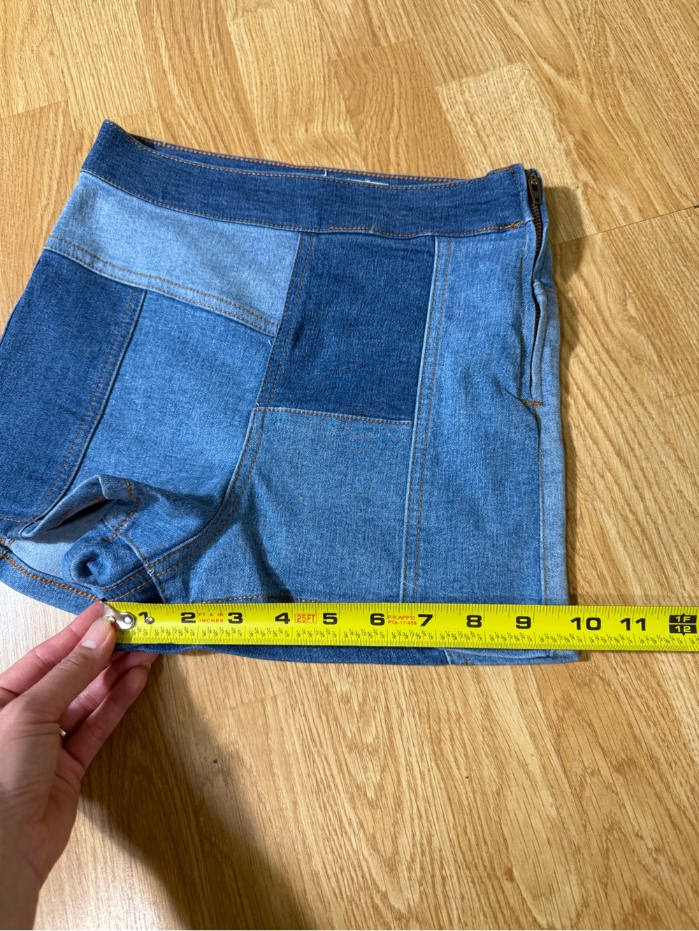 Free People Patchwork High-Rise Denim Shorts - Blue - Size 25 - Picture 10 of 12